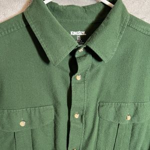 KingSize Green Flannel Shirt Long Sleeve Button Up Cotton Mens 2XL BIG Soft‎